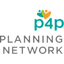 Logo of p4p Planning Network with heart-shaped figures above the text.
